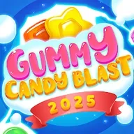 Gummy Candy Blast app icon: wrapped gummy sweets above the game title on a blue background